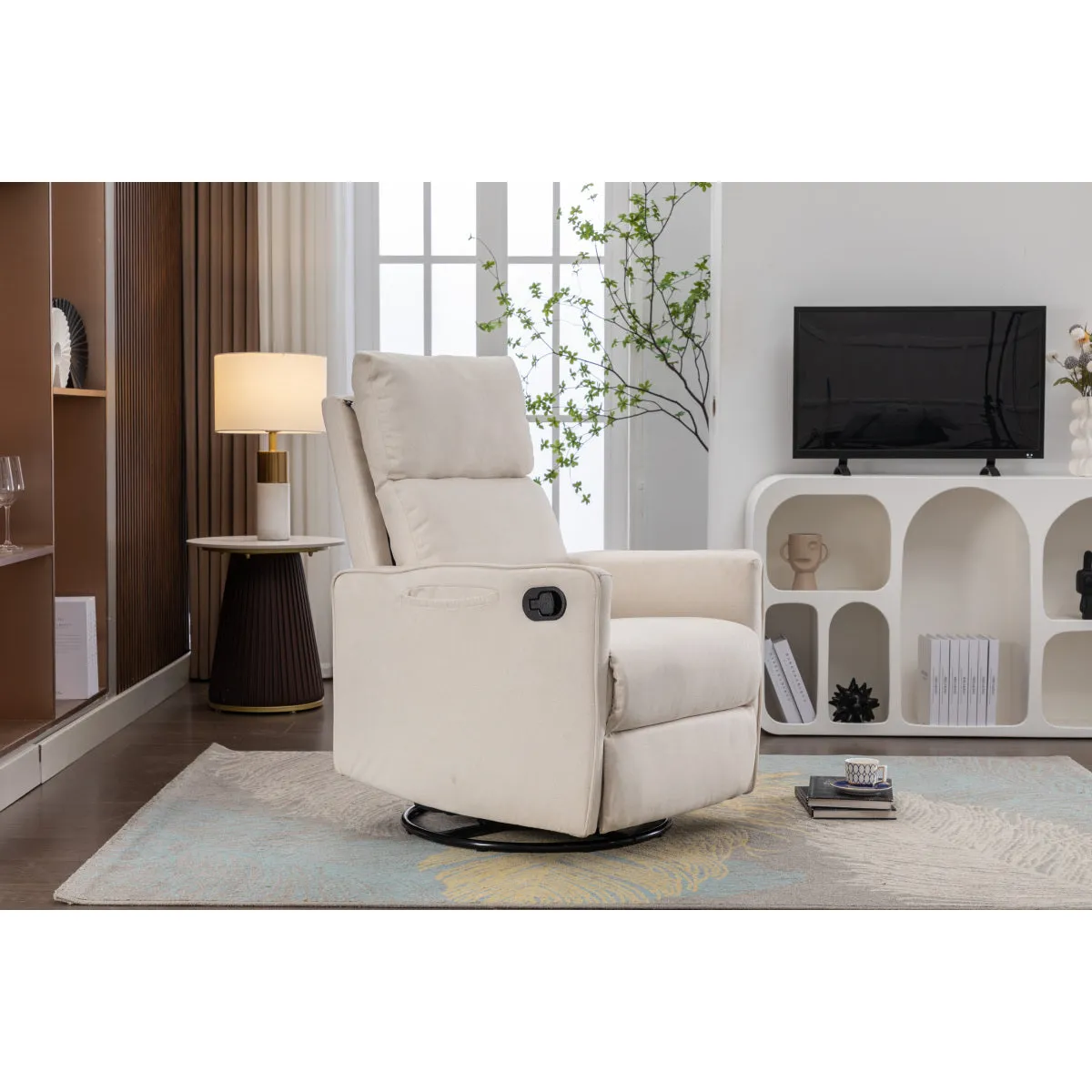 038-Cotton Linen Fabric Swivel Rocking Chair