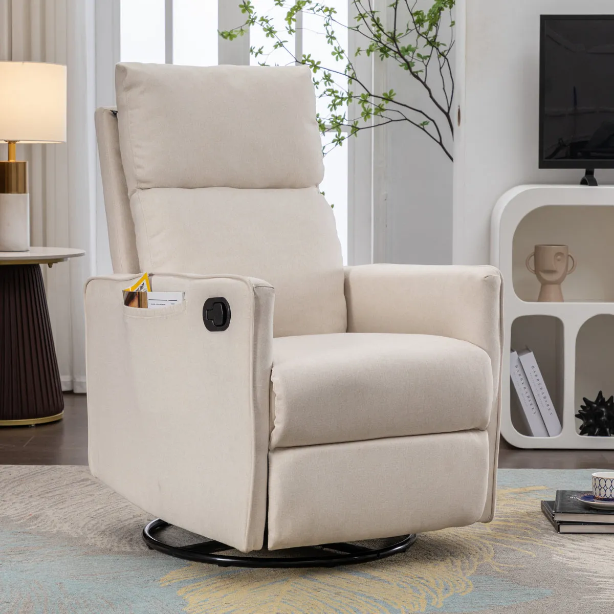 038-Cotton Linen Fabric Swivel Rocking Chair