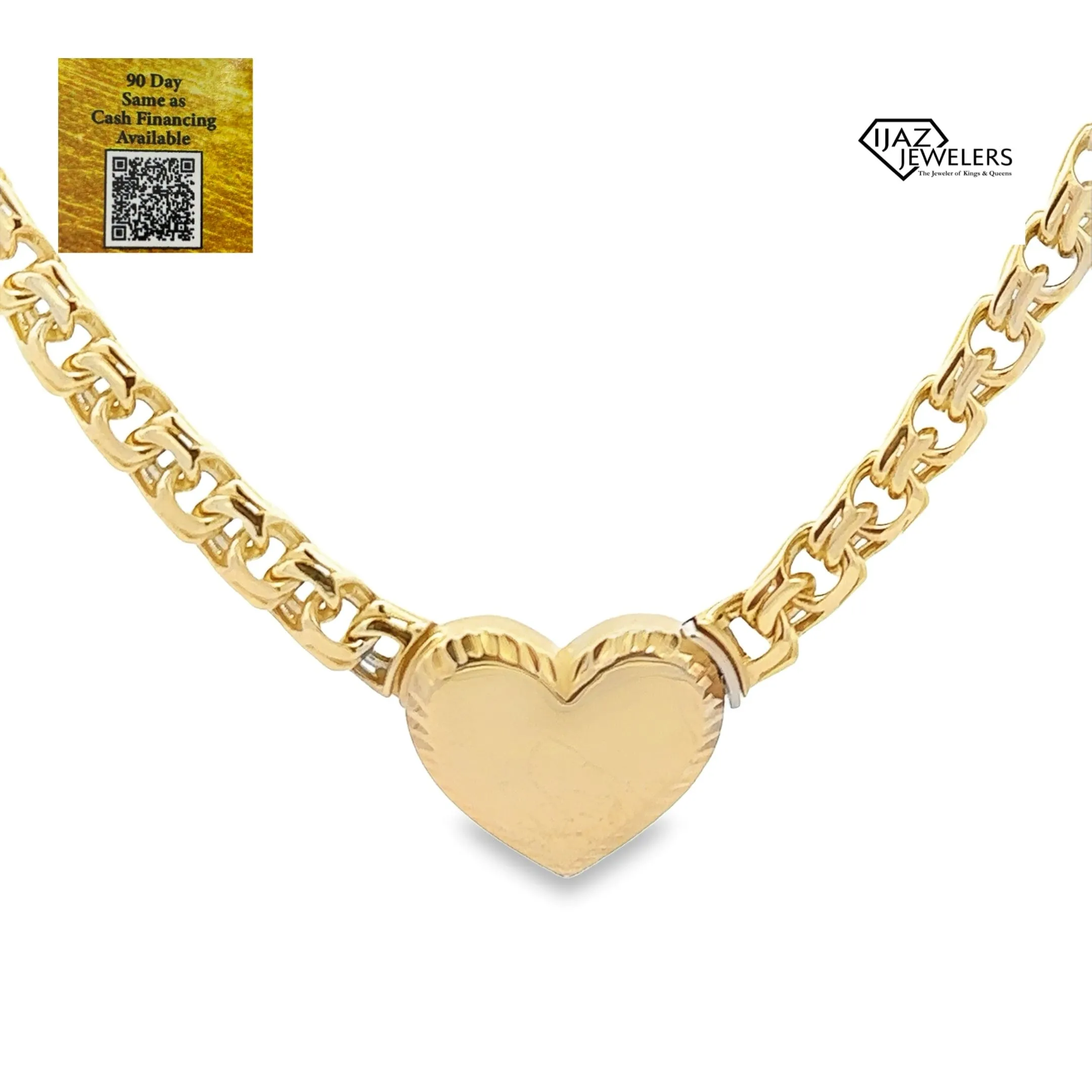 10K Gold Chino Link Diamond Cut Heart Lock Chain