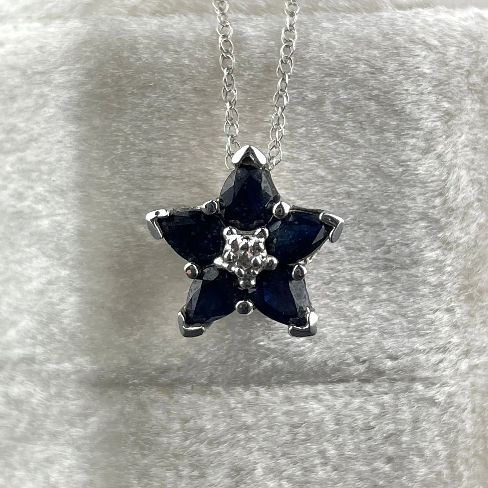 10K White Gold Diamond Sapphire Star Pendant