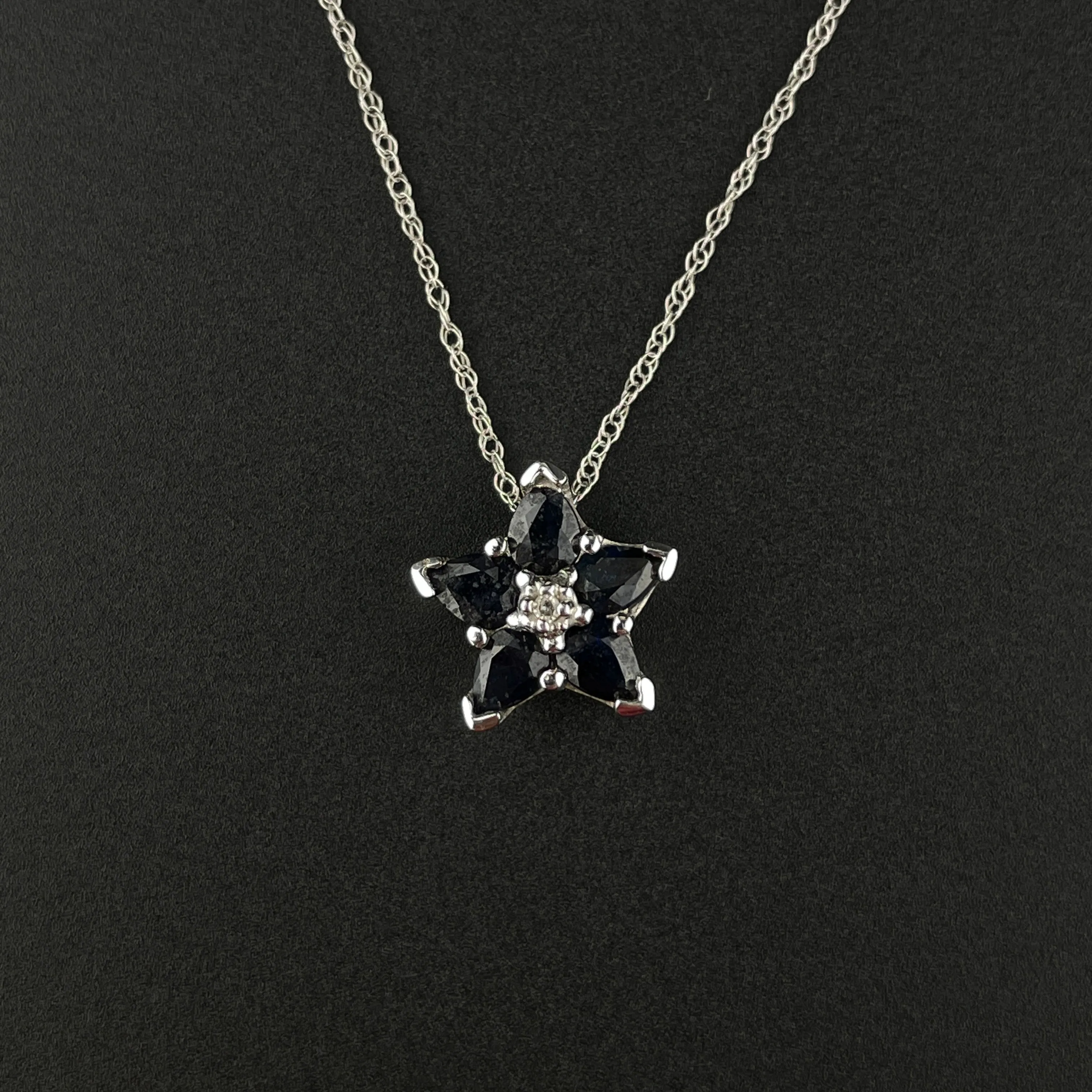 10K White Gold Diamond Sapphire Star Pendant