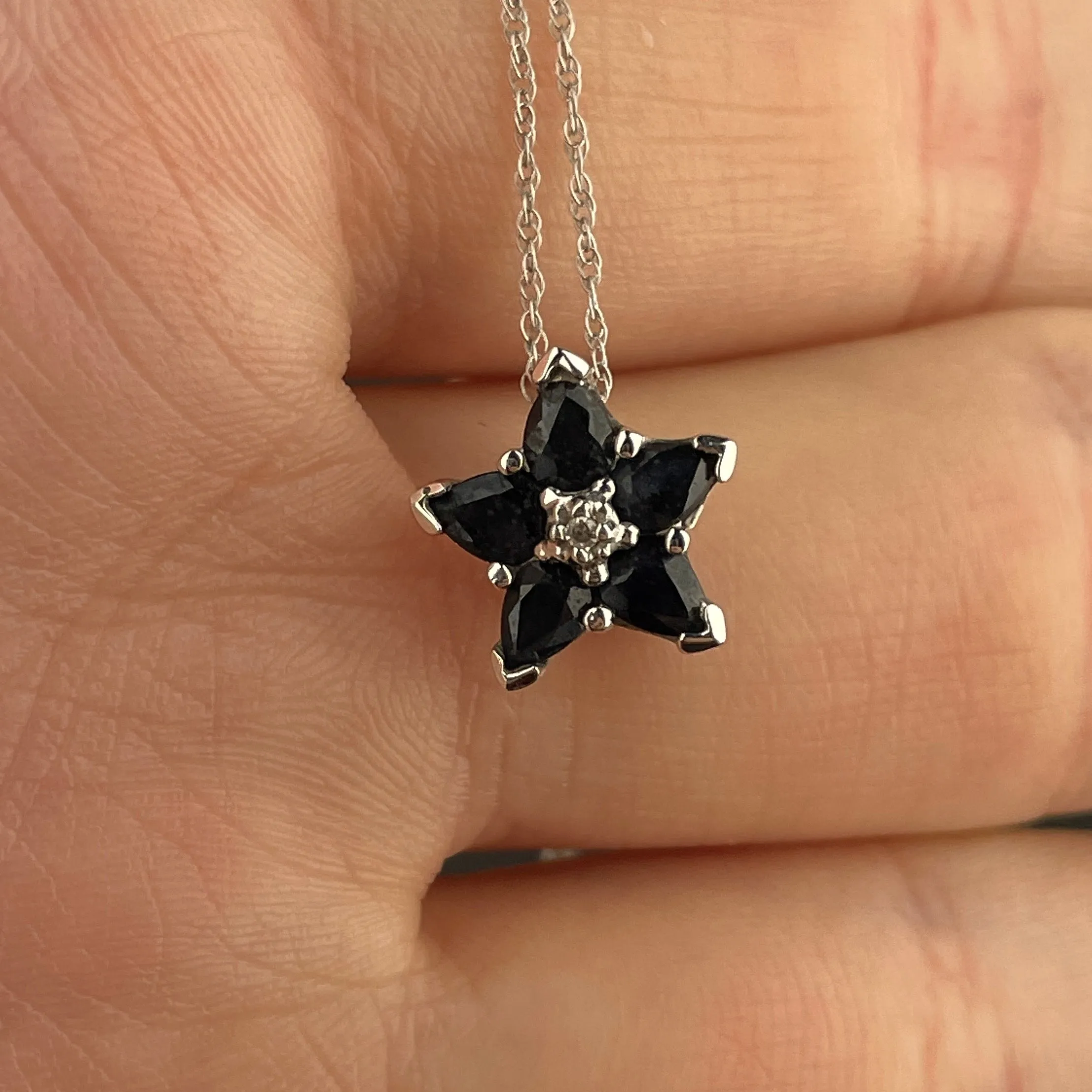 10K White Gold Diamond Sapphire Star Pendant