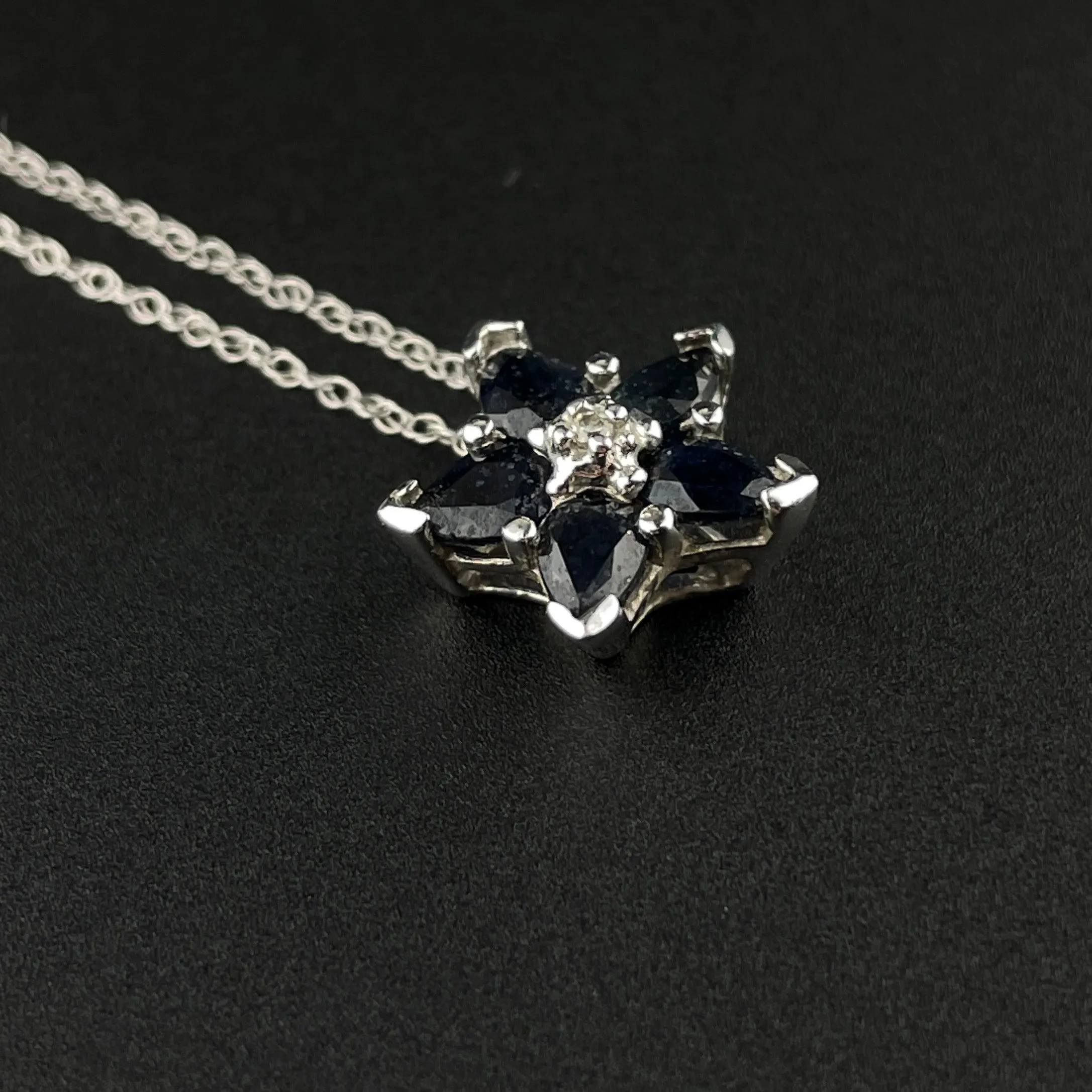 10K White Gold Diamond Sapphire Star Pendant