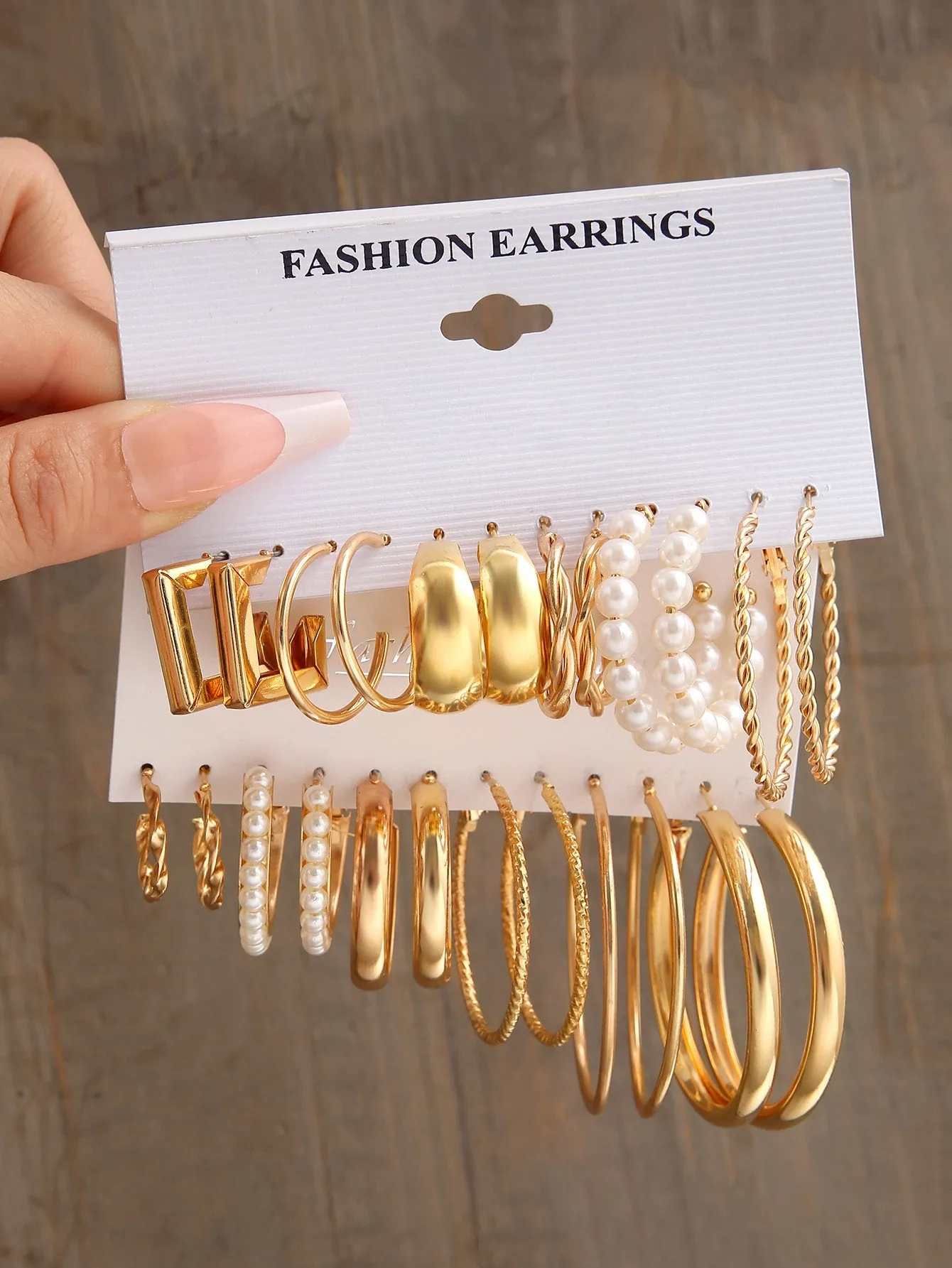 12pairs Faux Pearl Decor Twist Design Hoop Earrings