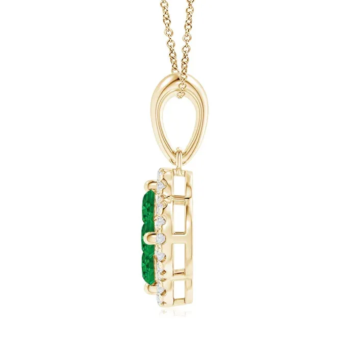 1.32 CT. Petite Emerald and White Sapphire Floral Pendant