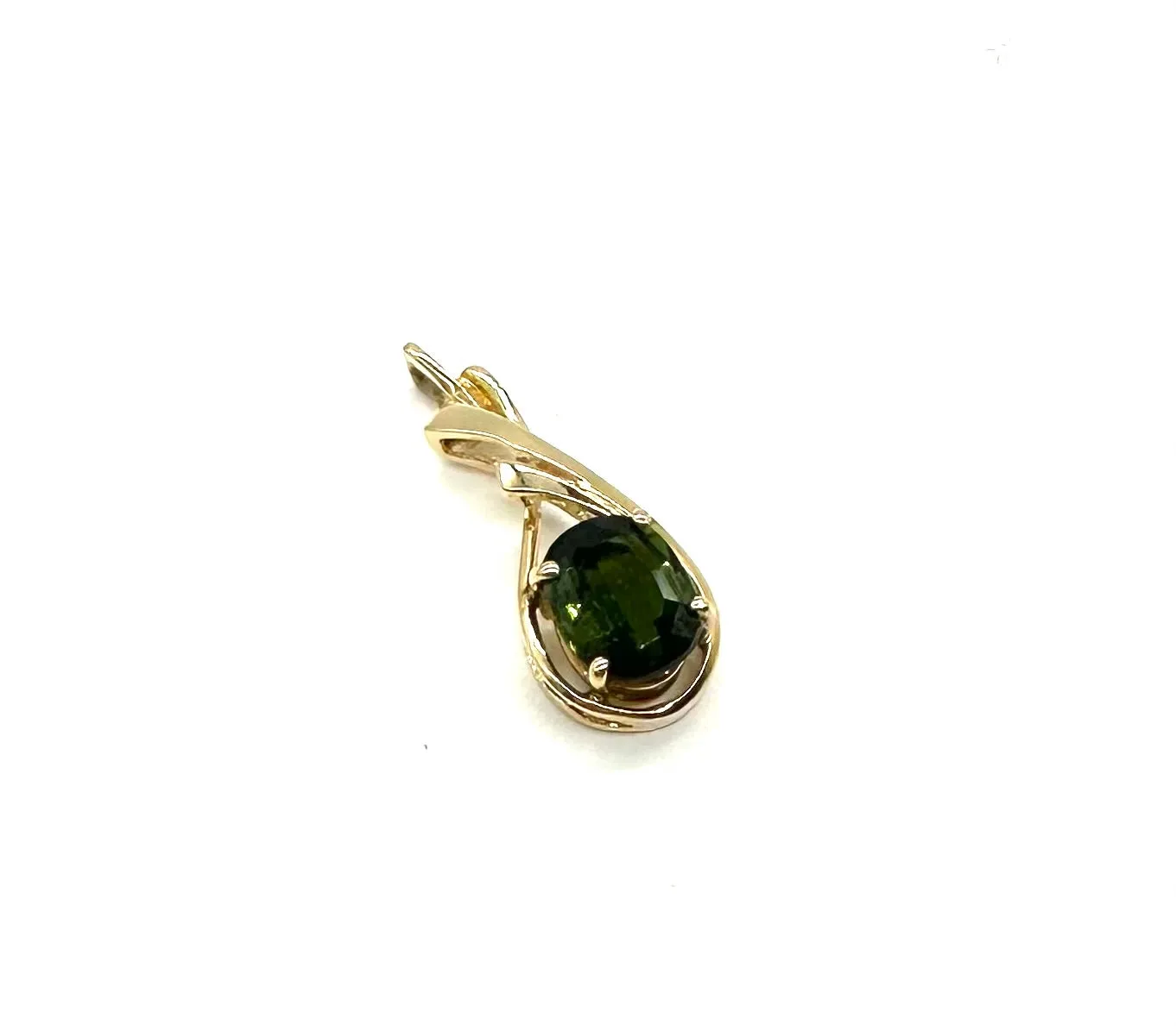 14k Gold Ribbon Style Peridot Pendant