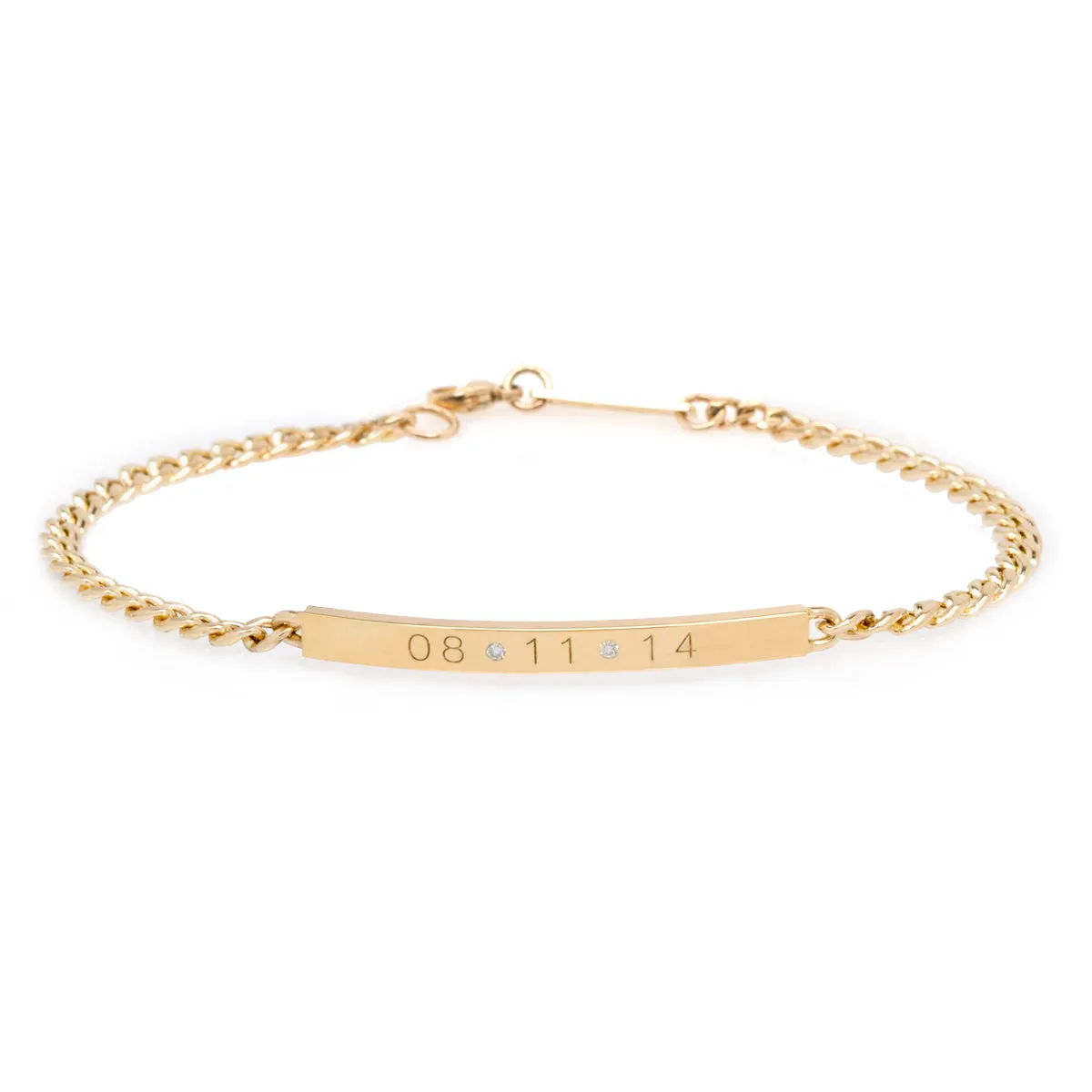 14k Small Curb Chain Date ID Bracelet with Diamonds