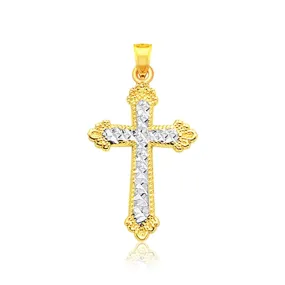 14k Two Tone Gold Diamond Cut Cross Pendant