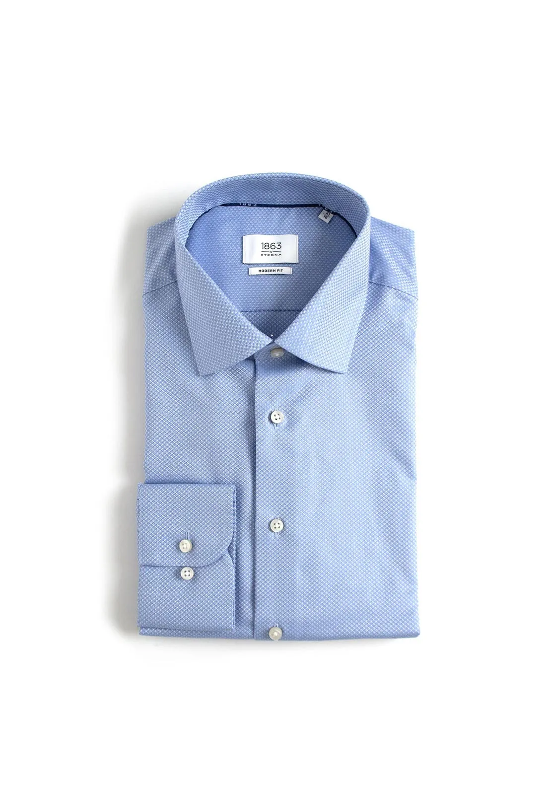 1863 by Eterna Textured Print Shirt, Blue & White