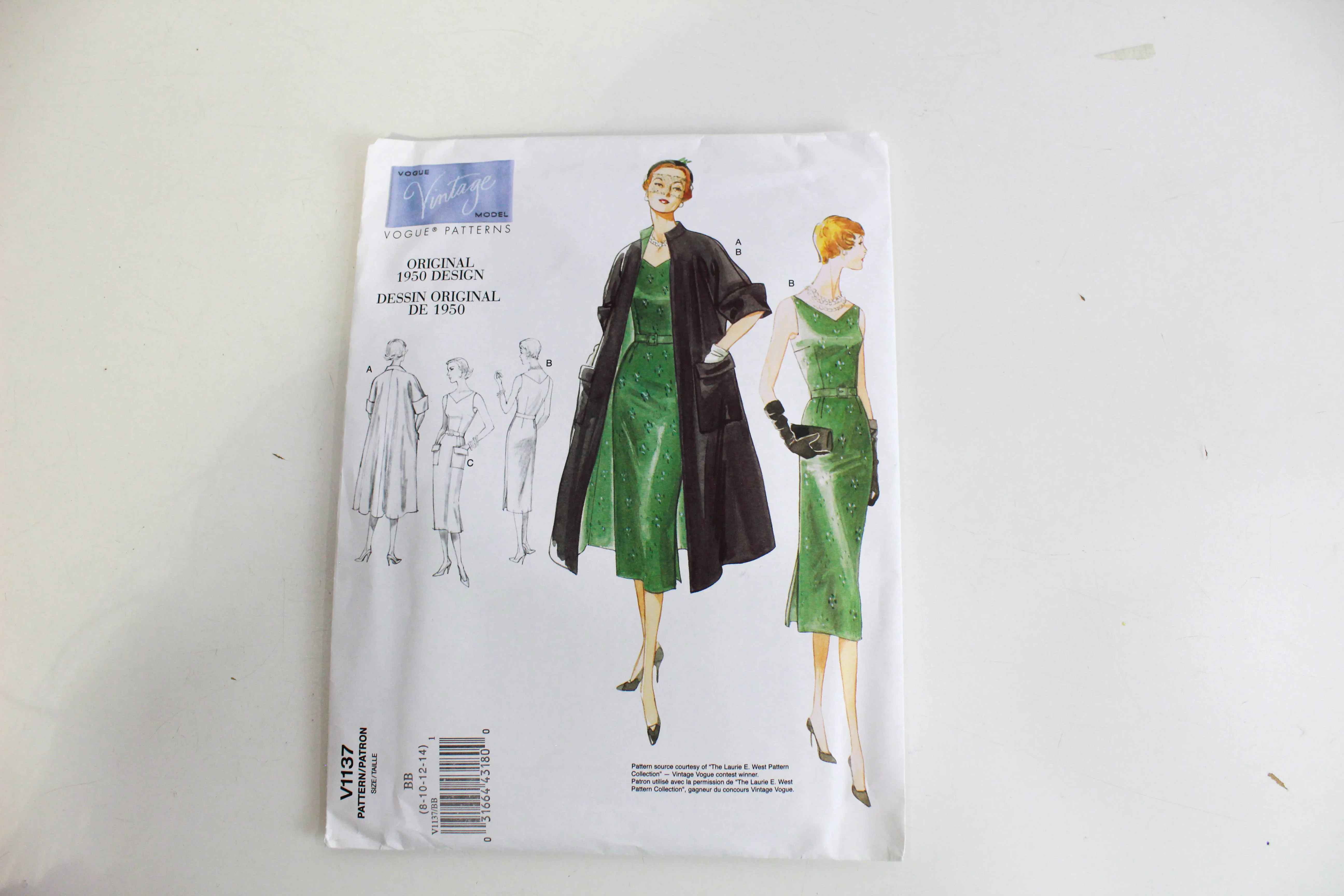 1950s Reissue Vogue Vintage Sewing Pattern V1137, Women's Dress and Coat, UNCUT, Size 8, 10, 12, 14 FF