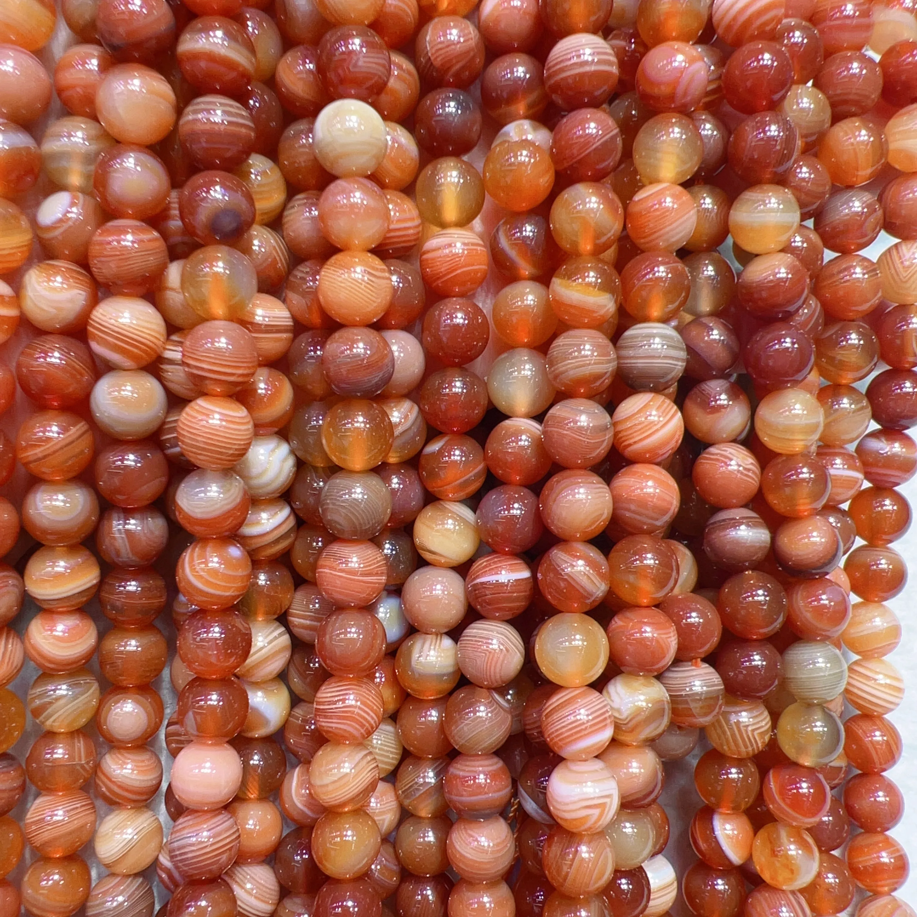 8mm Natural Orange-Red Botswana Agate Round Beads Strands for DIY Jewelry Projects