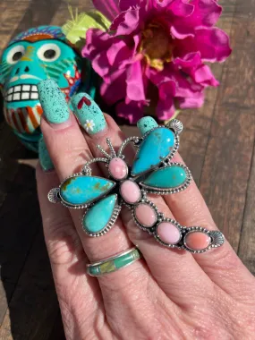 Adjustable "Cotton Candy" and Turquoise Dragonfly Ring #1