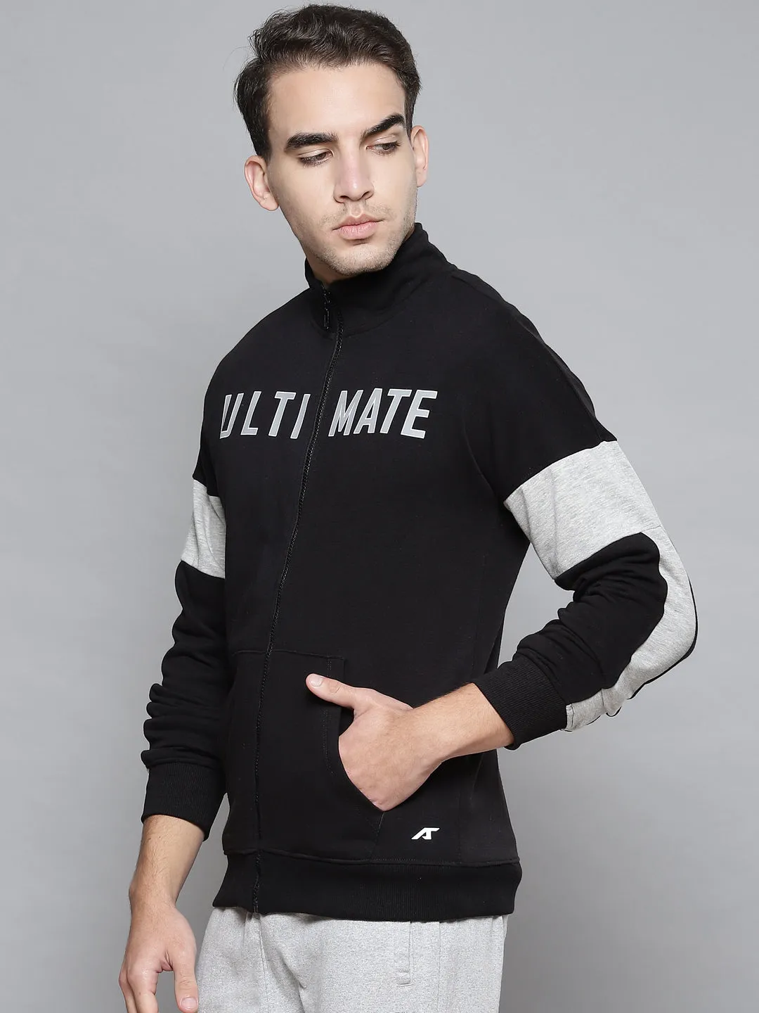 Alcis Men Black Typography Printed Cotton Sporty Jacket