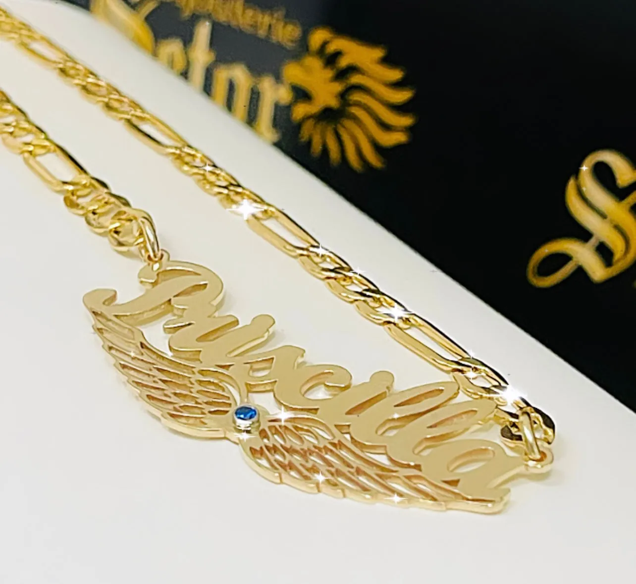 Angel wings name necklace