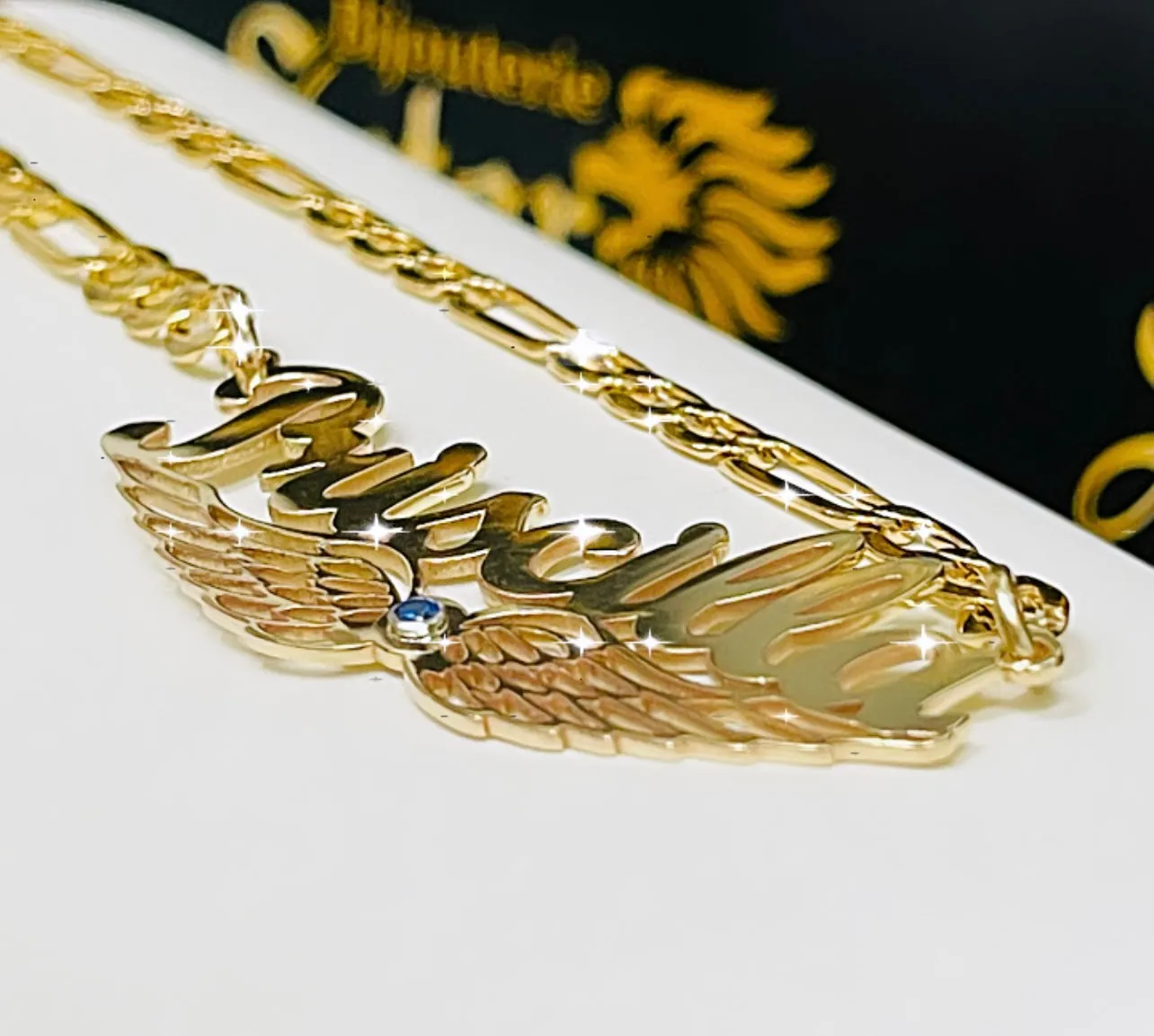 Angel wings name necklace