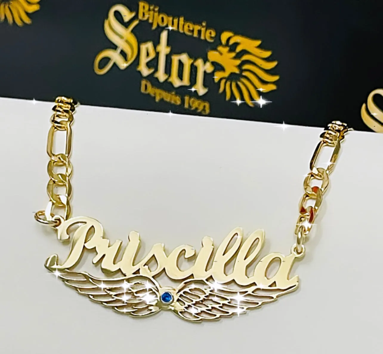 Angel wings name necklace