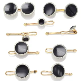 Antique Krementz Platinum & Gold Filled Onyx Cufflinks & Shirt Studs Set 12.1 Gr