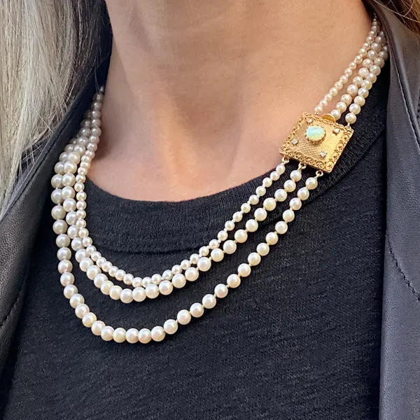 Antique Triple Strand Pearl Necklace