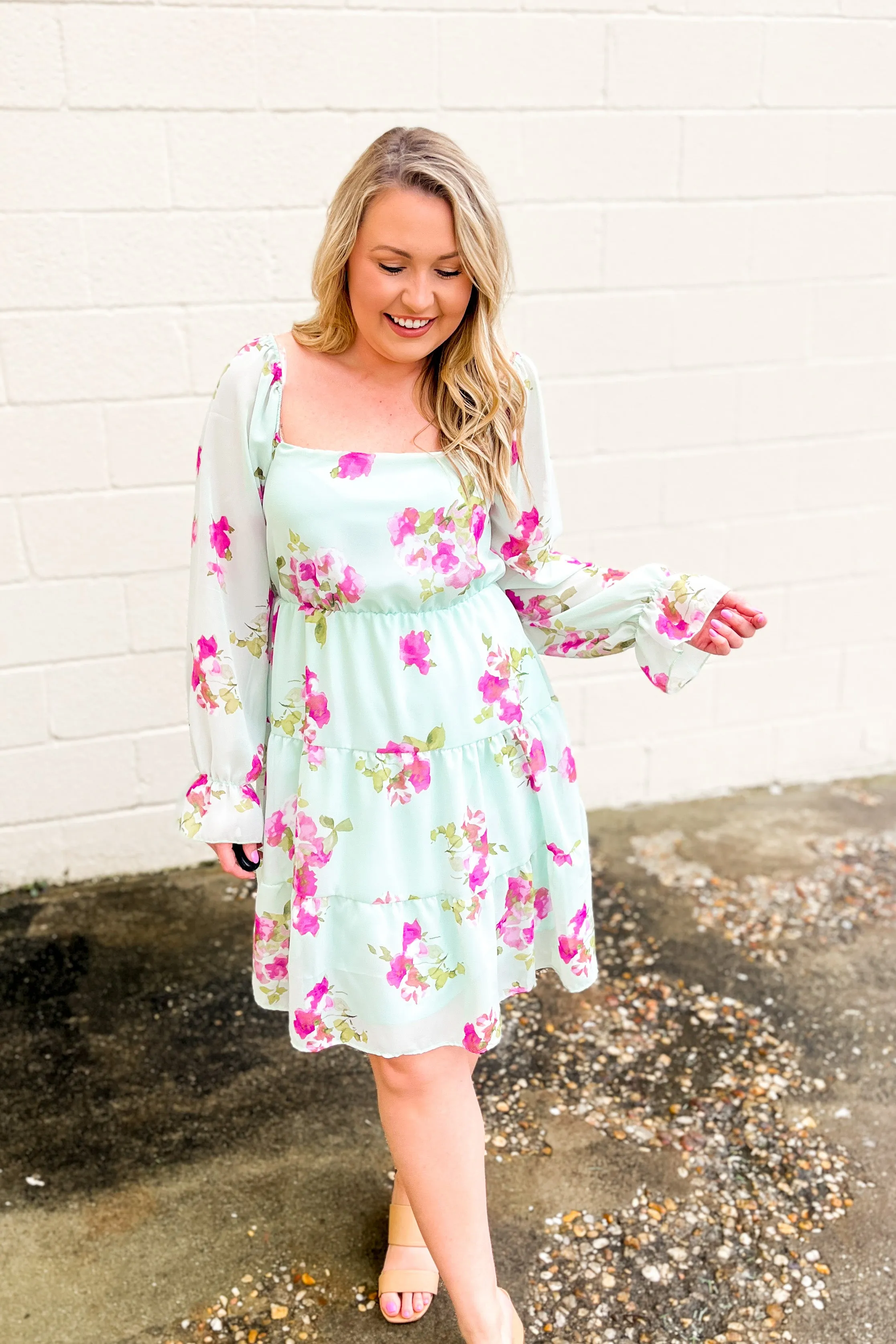 At The Top Floral Tiered Dress, Mint