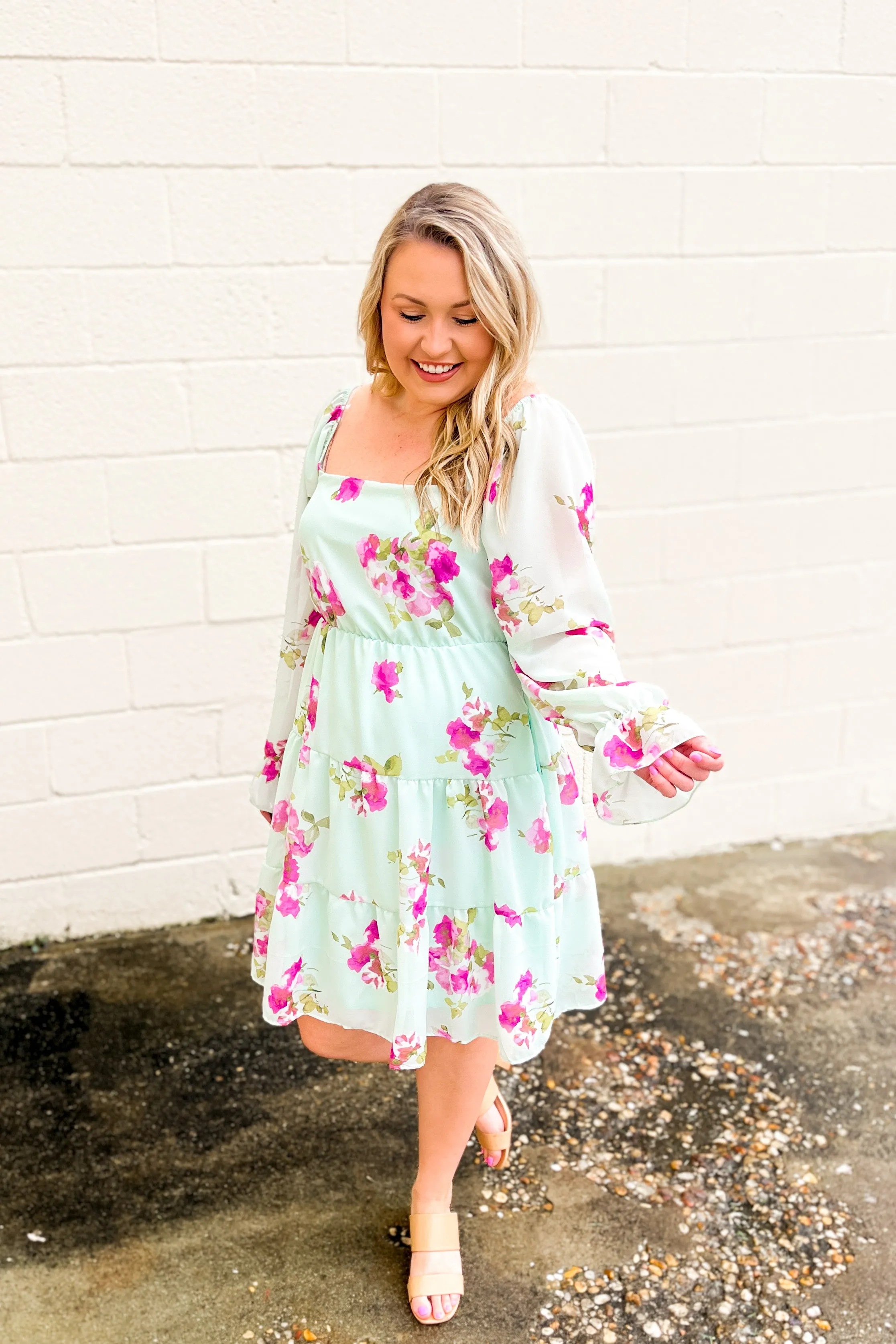 At The Top Floral Tiered Dress, Mint