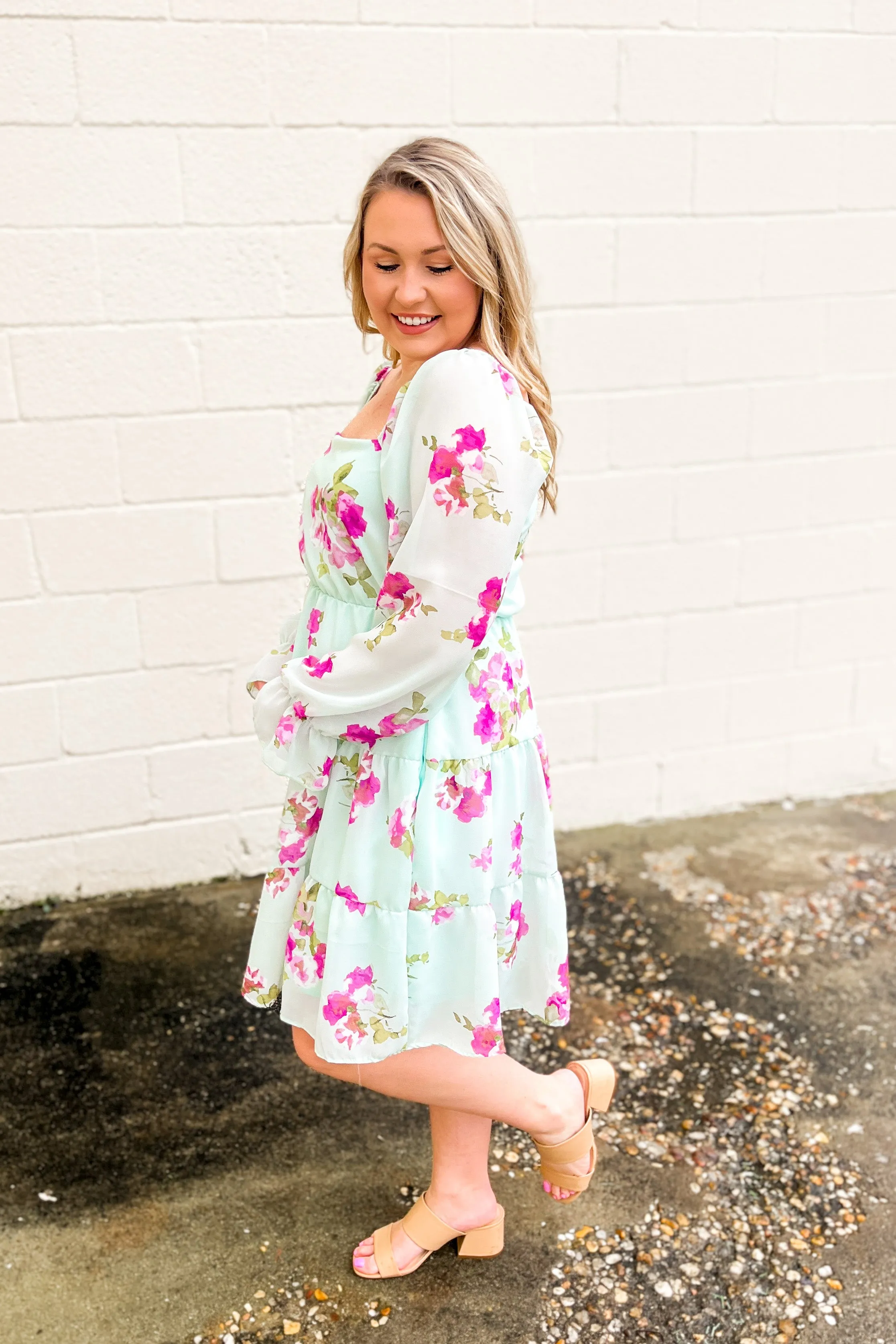 At The Top Floral Tiered Dress, Mint