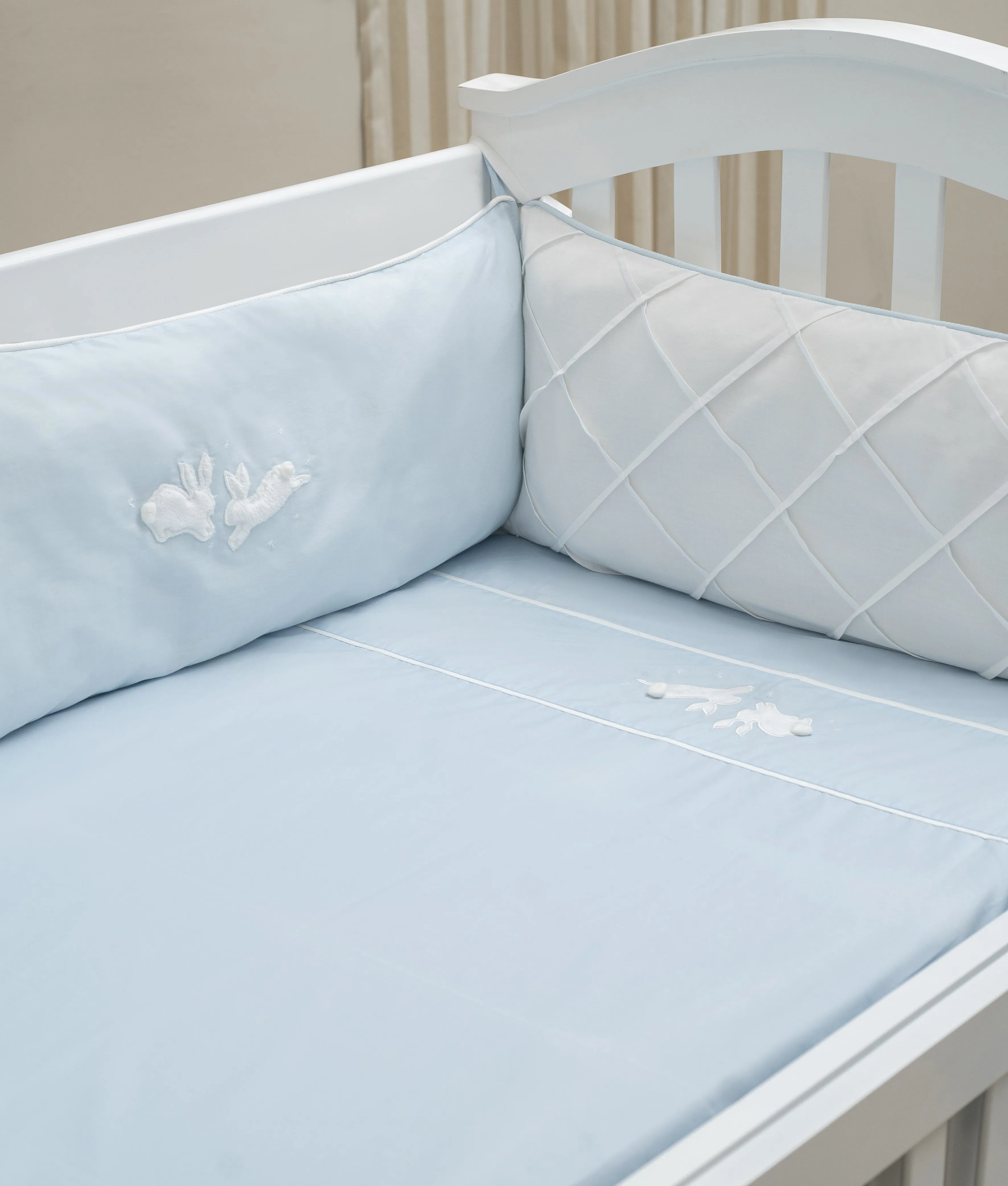 Baby Cot Bumpers – Blue Rabbit Theme