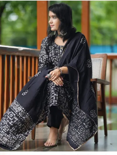 Black Handblock Cotton Suit UK Next Day