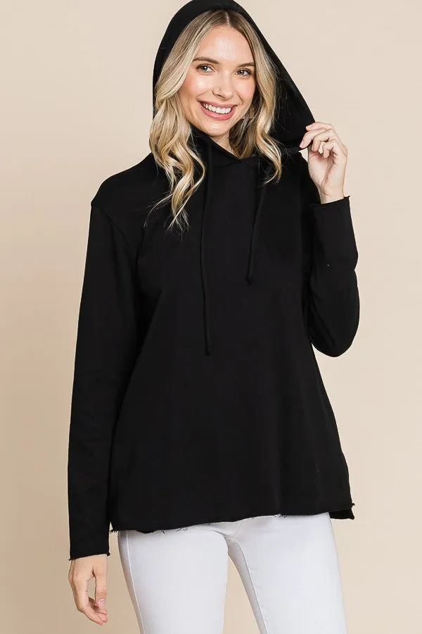 BLACK HOODIE LONG SLEEVE TOP