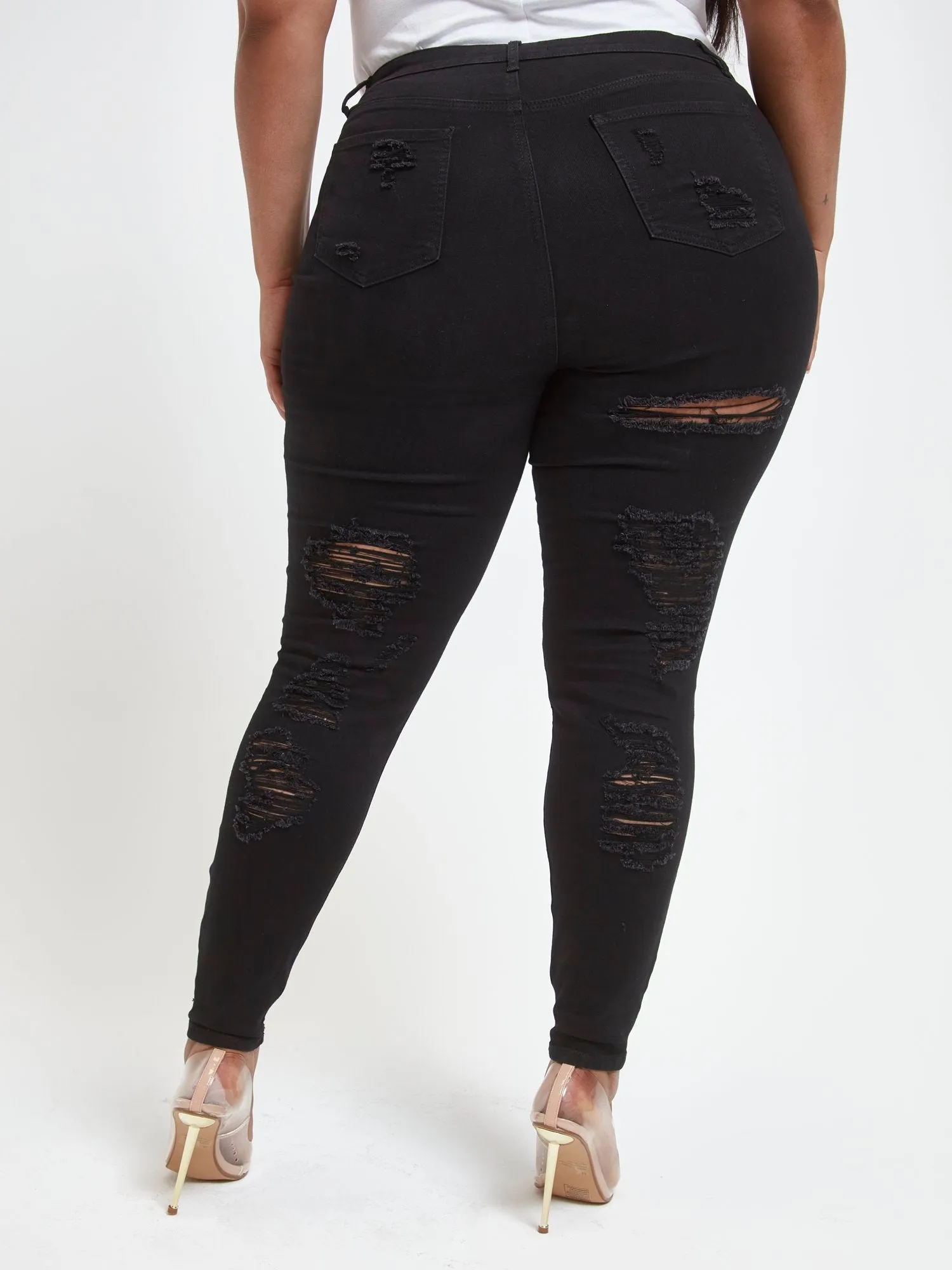 Black Mid-Rise All Over Destructed Skinny Jeans - Tall Inseam