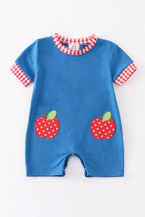 Blue apple applique back to school boy romper