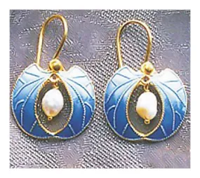 Blue Frond Screw Back Earrings