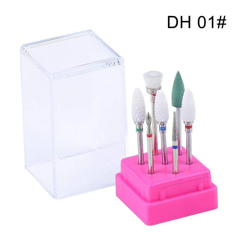 Combined Milling Cutters Set For Manicure , Ceramic Nail Drill Bits Kit Electric Removing Gel Polishing Tools