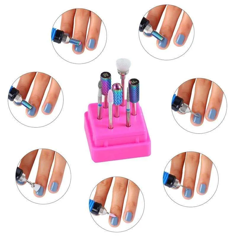 Combined Milling Cutters Set For Manicure , Ceramic Nail Drill Bits Kit Electric Removing Gel Polishing Tools