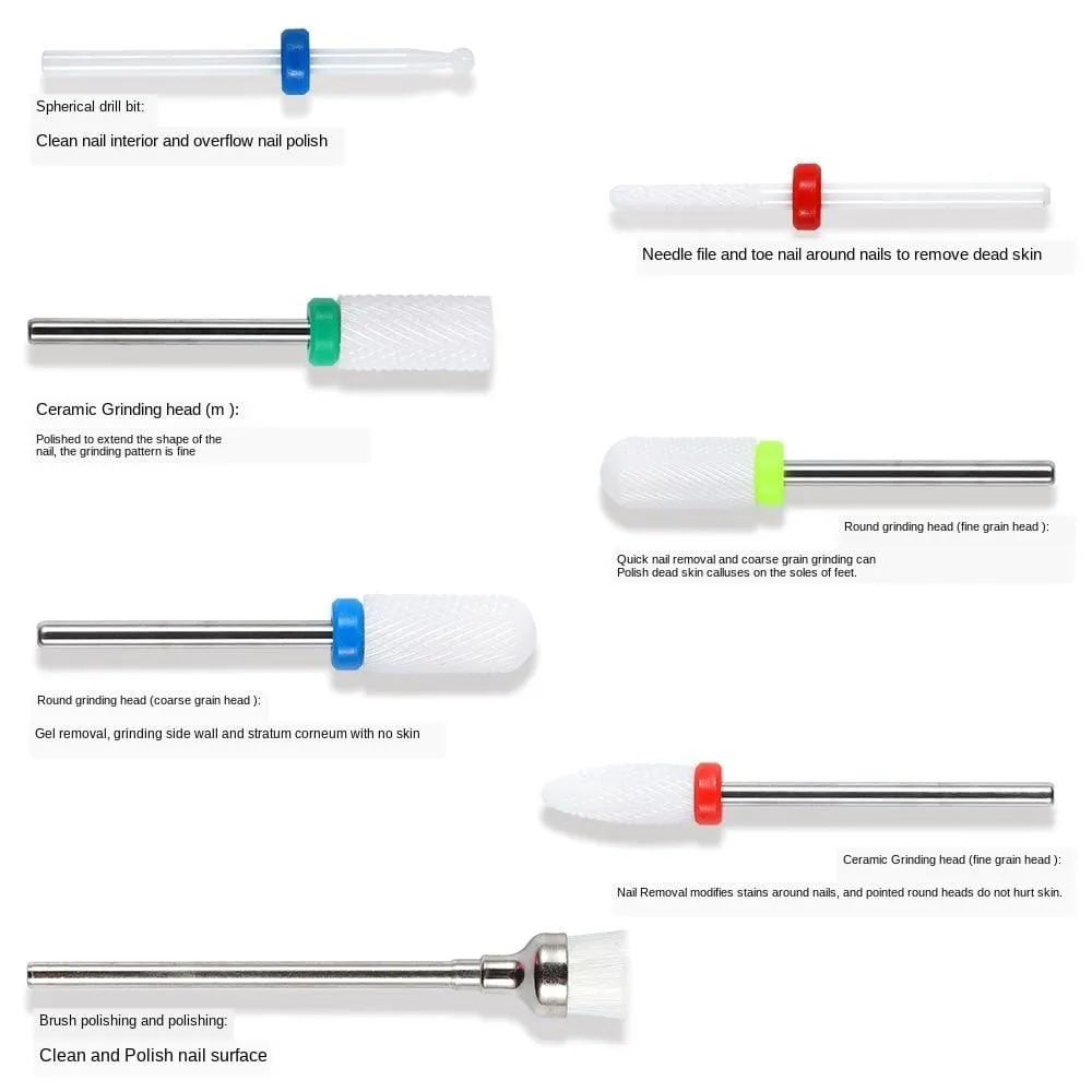 Combined Milling Cutters Set For Manicure , Ceramic Nail Drill Bits Kit Electric Removing Gel Polishing Tools