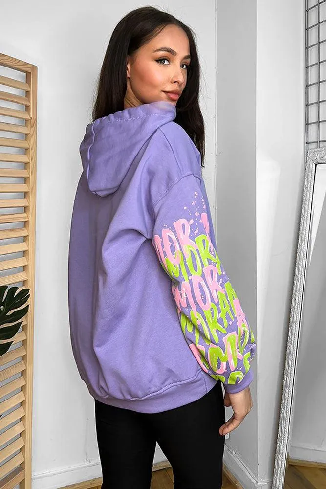 Cotton Blend Multi-slogan Sleeves Colourful Hoodie