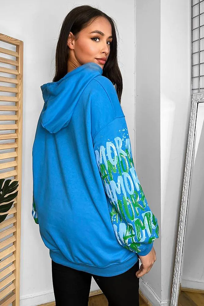 Cotton Blend Multi-slogan Sleeves Colourful Hoodie