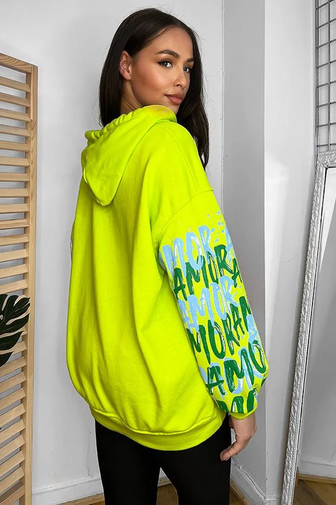 Cotton Blend Multi-slogan Sleeves Colourful Hoodie