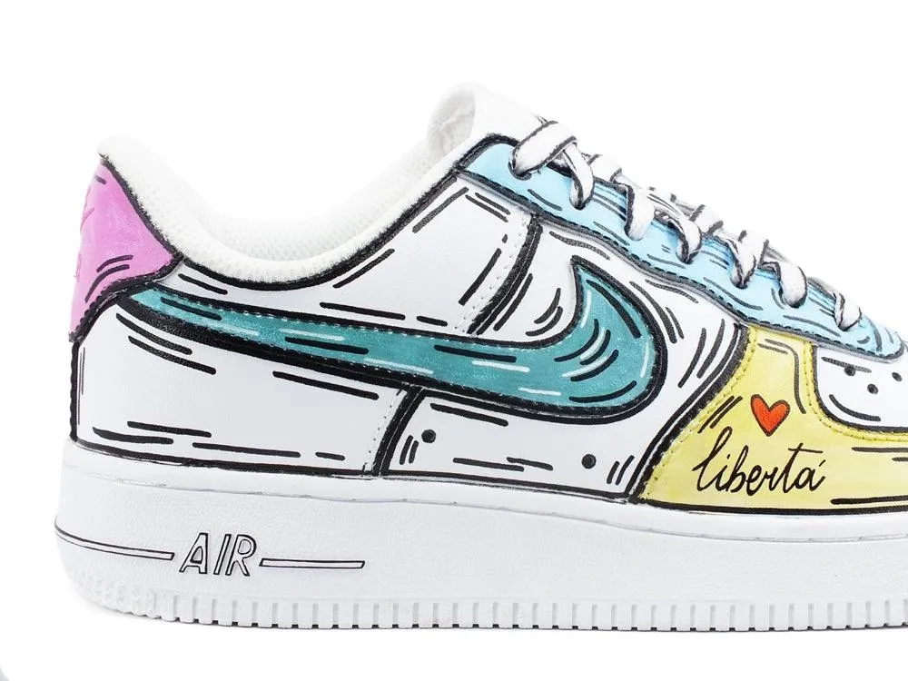 CUSTOM / NIKE Air Force 1 Sneaker AF1 Cartoon Comics White Multicolor 315115-112