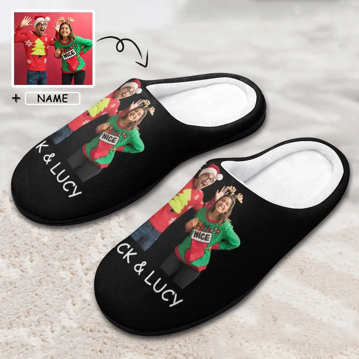 Custom Photo&Name Couples All Over Print Cotton Slippers For Men Women