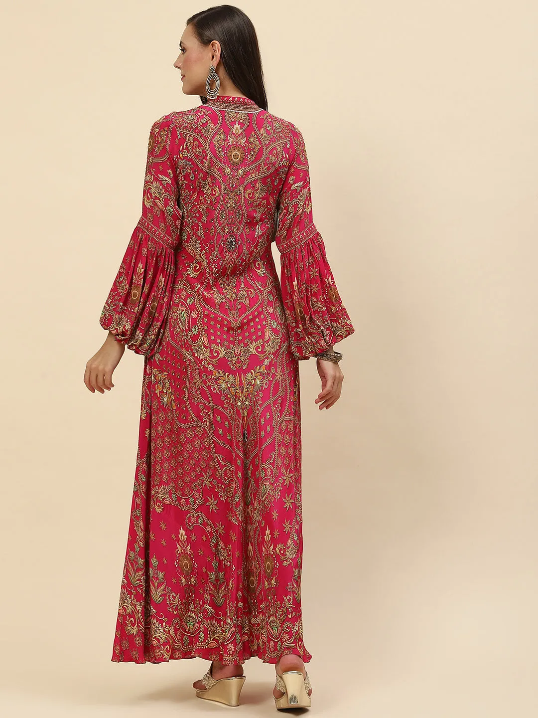 Digital Floral Printed Crepe Gown Dress