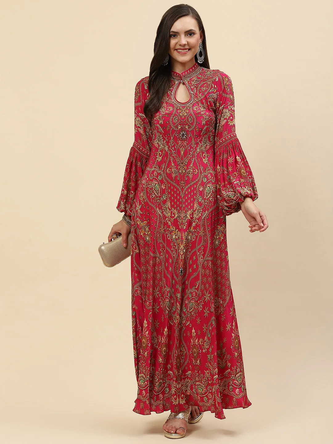 Digital Floral Printed Crepe Gown Dress