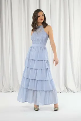 Double Second Light Blue Tiered Bridesmaid Dress