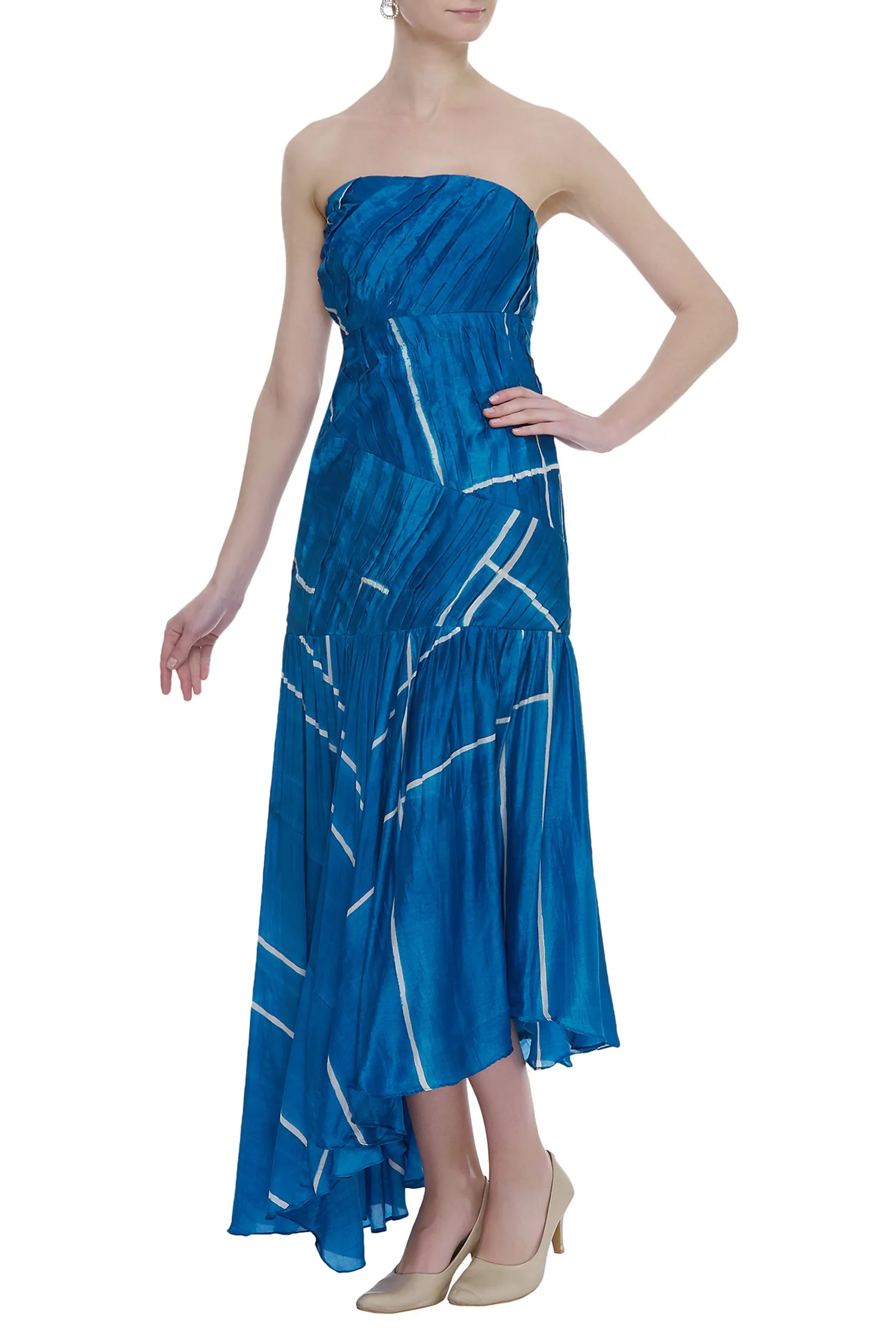 Fitted Long Dress With Pleating Texture