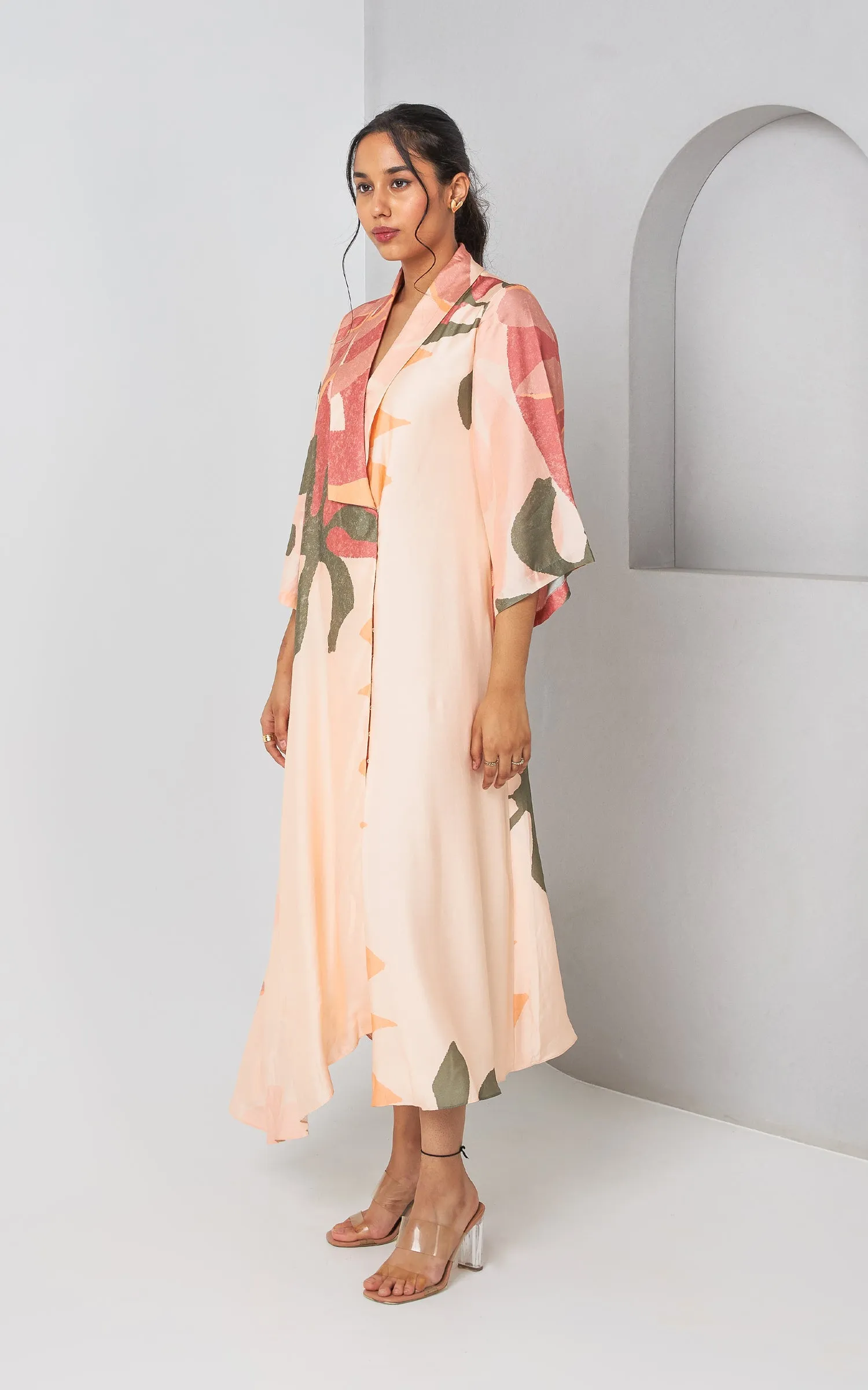 Floral Abstract Printed Overlapped Dress