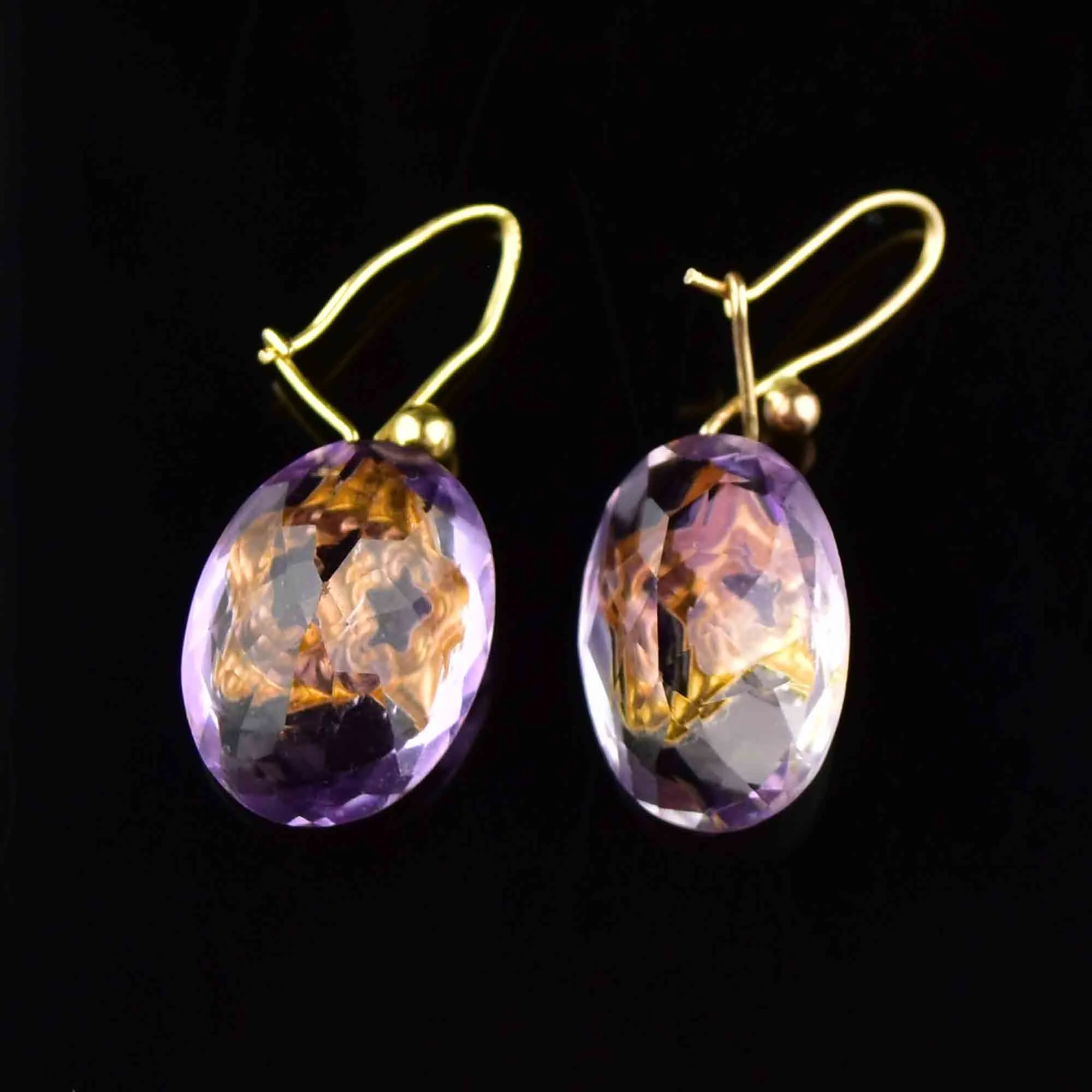 Gold Amethyst Star Dangle Earrings