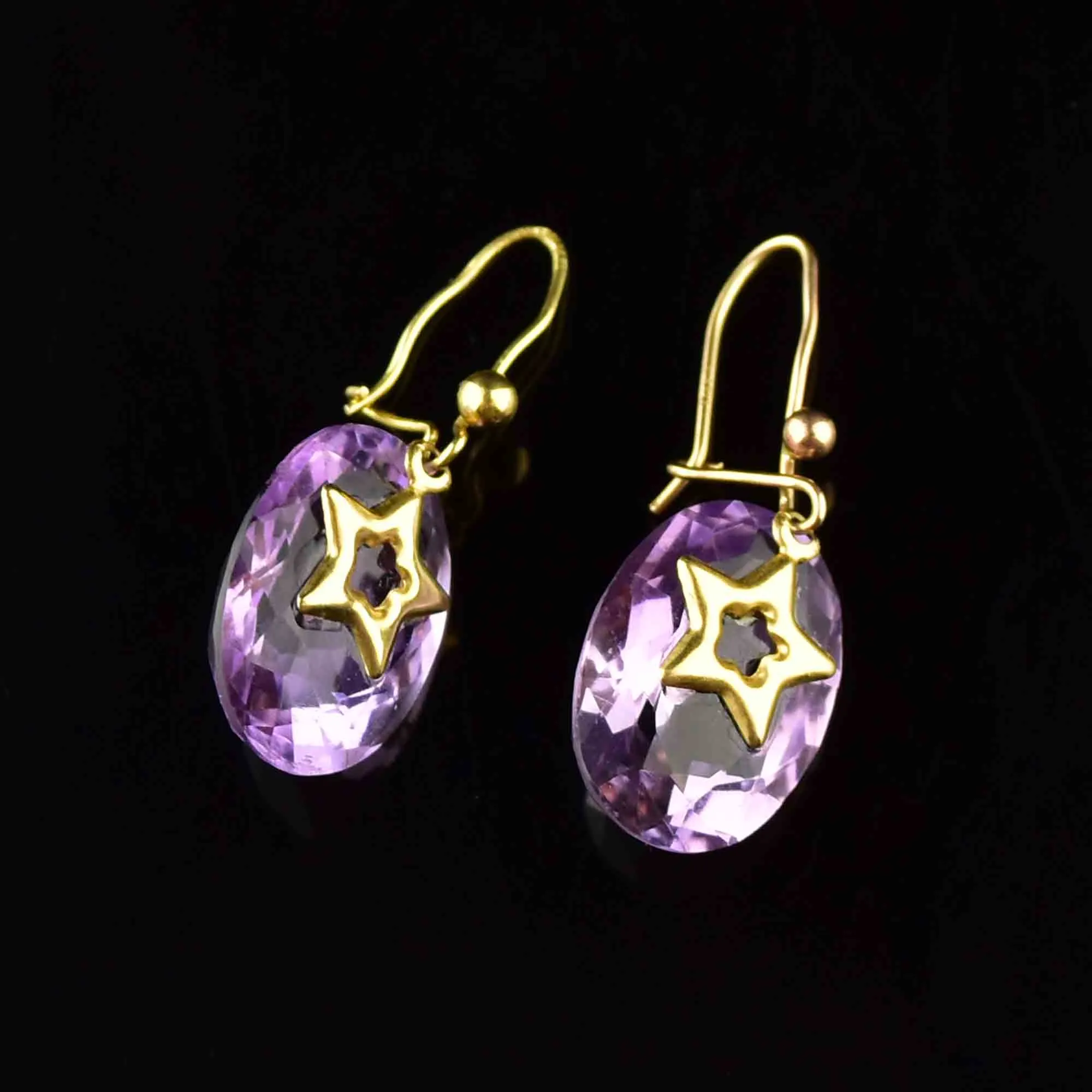 Gold Amethyst Star Dangle Earrings