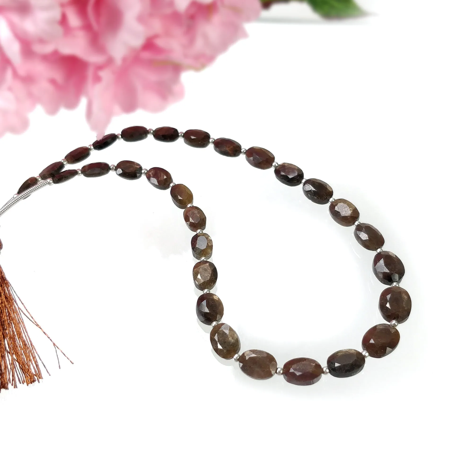 GoldenBrown CHOCOLATE Sapphire Gemstone Normal Cut Loose Beads : 41.00ct Natural Unheated Oval Faceted Beads 6*4mm - 9*7mm 9.5"