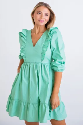 Green Poplin Ruffle Tier Dress