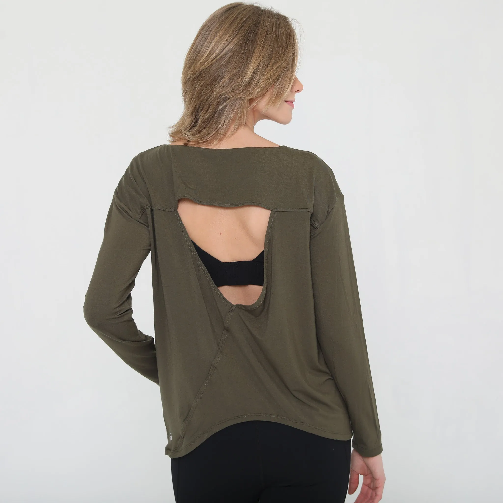 Hazel Open Back Long Sleeve Nursing Top (Cactus)