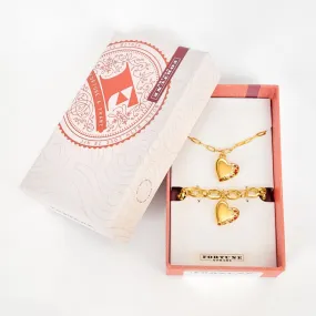 Jeweled Heart Locket and Bracelet Gift Set - Gold